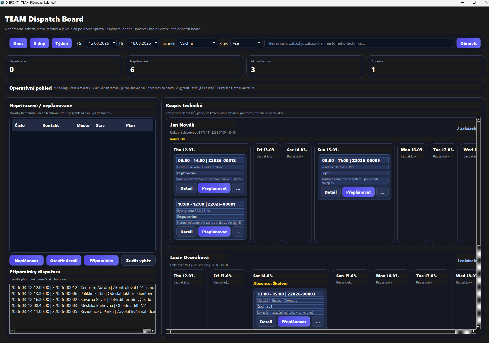 Dispatch board v DISPO+ TEAM